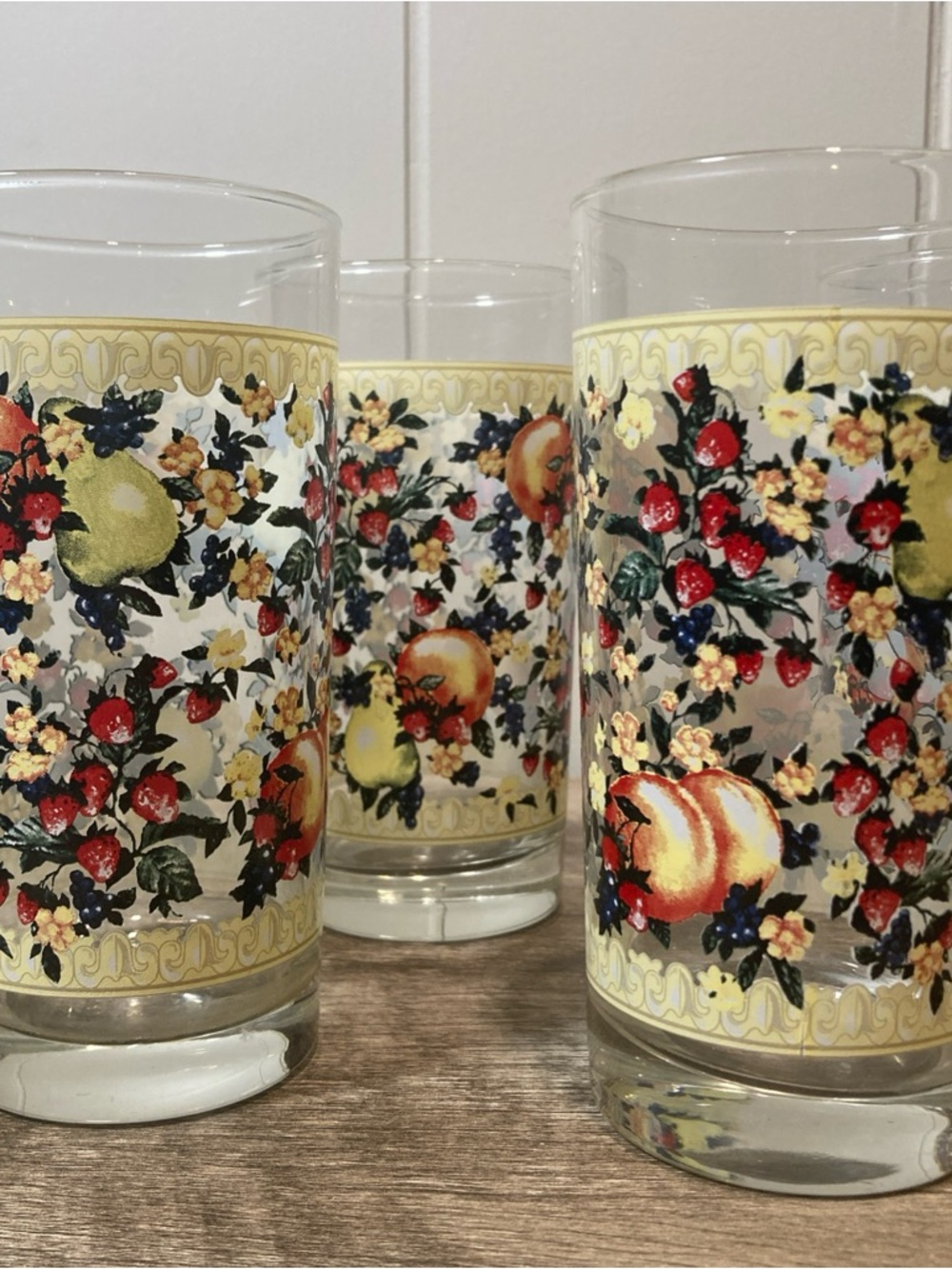 Avon Fruit & Floral Glass Tumbler Set with Yellow Trim